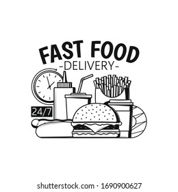 Fast food delivery icon on white. Concept.