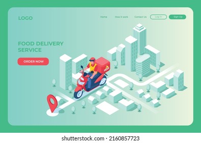 Fast food delivery illustration concept, vector illustration of pizza delivery man riding a motorbike.