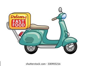 Fast food delivery scooter illustration.