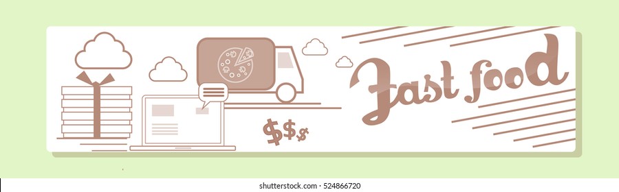 Fast Food Delivery Service Banner Thin Line Vector Illustration