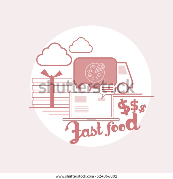 Fast Food Delivery Service Banner Thin Line\
Vector Illustration