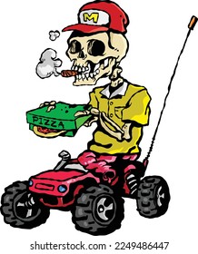 Fast food delivery service skeleton boy funny logo rc car toy pizza delivery truck toy character colorful