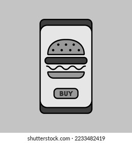 Fast food delivery service vector grayscale icon. Burger sign. Mobile app order food online website.