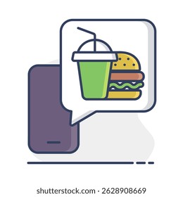 Fast food delivery service vector isolated icon. Burger with soft drink symbol. Mobile app order food online website.