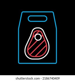 Fast food delivery take away paper bag vector isolated on black background icon. Steak symbol. Delivery sign. Graph symbol for cooking web site and apps design, logo, app, UI