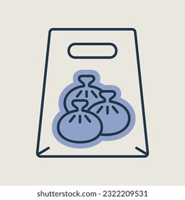 Fast food delivery take away paper bag vector icon. Khinkali symbol. Delivery sign. Graph symbol for cooking web site and apps design, logo, app, UI