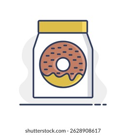 Entrega de comida rápida tirar o ícone de vetor de saco de papel. Símbolo de rosquinha. Sinal de entrega. Símbolo de gráfico para site de culinária e design de aplicativos, logotipo, aplicativo, UI