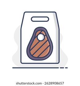 Entrega de comida rápida tirar o ícone de vetor de saco de papel. Símbolo de bife. Sinal de entrega. Símbolo de gráfico para site de culinária e design de aplicativos, logotipo, aplicativo, UI