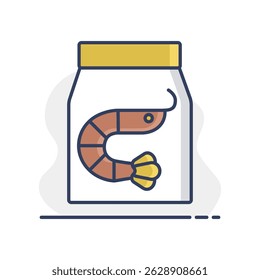 Entrega de comida rápida tirar o ícone de vetor de saco de papel. Símbolo de camarão. Sinal de entrega. Símbolo de gráfico para site de culinária e design de aplicativos, logotipo, aplicativo, UI