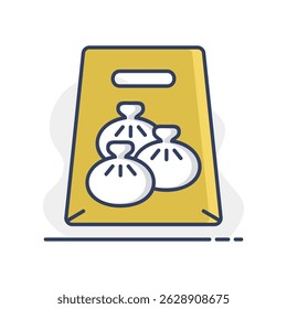 Entrega de comida rápida tirar o ícone de vetor de saco de papel. Símbolo de Khinkali. Sinal de entrega. Símbolo de gráfico para site de culinária e design de aplicativos, logotipo, aplicativo, UI