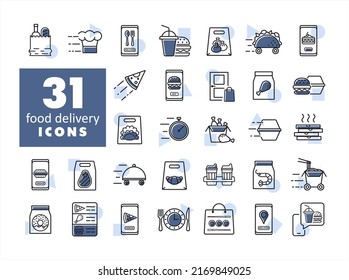 Fast food delivery vector icons set. Graph symbol for cooking web site and apps design, logo, app, UI