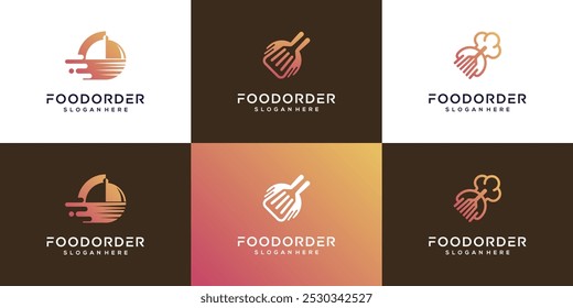 Fast food delivery vector logo ideas. Collection of order delivery service design. Modern illustration template.	
