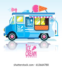 Fast food delivery. Vector van illustration retro vintage ice cream