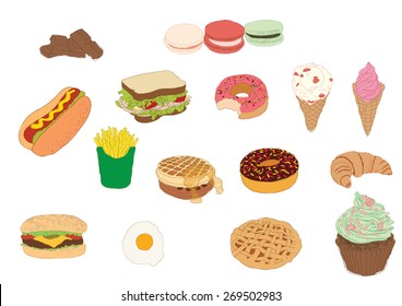 Fast food and deserts collection