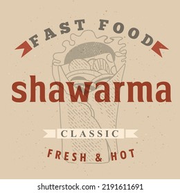 Fast food design, retro vintage label Fast food on a craft background.