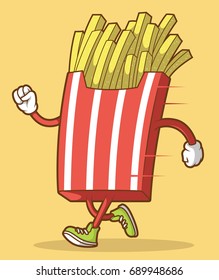 Fast food design. Running french fries illustration