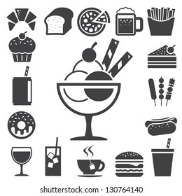 Fast Food And Dessert Icon Set.Illustration Eps10