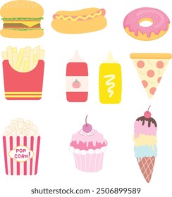 fast food and dessert. unhealthy foods concept 