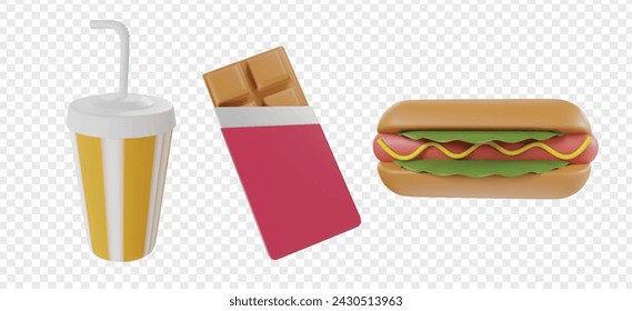 Fast food and desserts 3d icon render clipart bundle collection