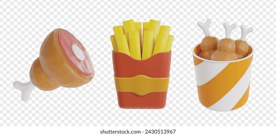 Fast food and desserts 3d icon render clipart bundle collection
