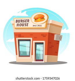 Fast food diner restaurant, burger house,burger shop. Cartoon illustration of fast food restaurant.