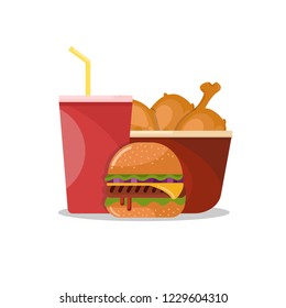 Fast food dishes isolated on white background. Vector illustration.