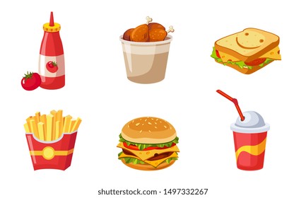 Fast Food Dishes Set Ketchup Bottle Stock Vector (Royalty Free ...