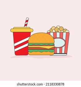 Fast food dishes.Flat fast food colorful illustrations.Vector illustration.