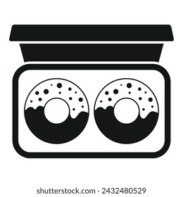 Fast food donut box icon simple vector. Dark snack. Lunch box go