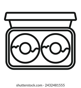 Fast food donut box icon outline vector. Dark snack. Lunch box go