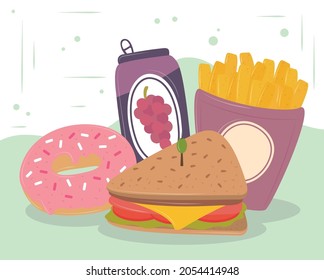 fast food and donut with juice