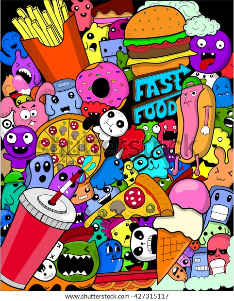 Fast Food Doodle Background Stock Vector (Royalty Free) 427315117 ...