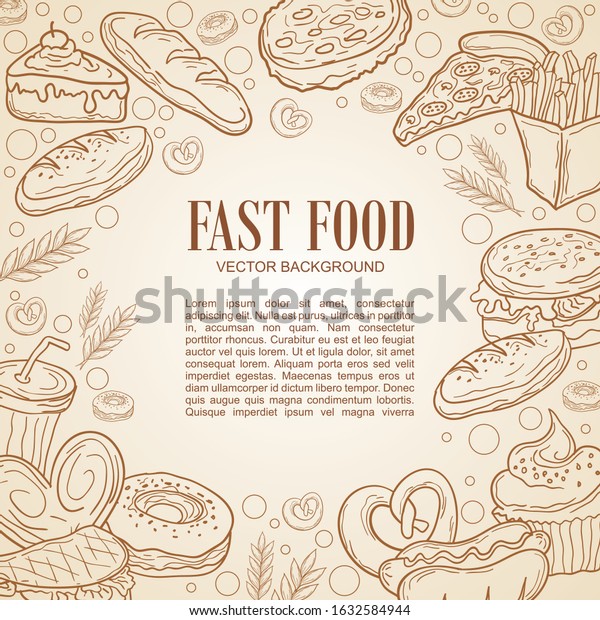 Fast Food Doodle Background Linear Graphic Stock Vector (Royalty Free ...