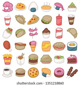 Fast Food Doodle Color Clip Art. Hand Drawn Design. Color Sketch