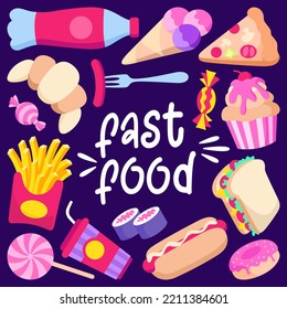 fast food doodle design. junk food vector illustration