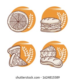 Fast food doodle drawing Vector. such as pizza, burger, Bread and cheese. Hand drawn vector doodle illustrations 