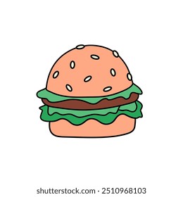 Elementos de comida rápida. Comida chatarra.Hamburguesa, aislado en un fondo blanco, arte de Clip de hamburguesa