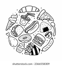 Fast Food Doodle Equipment Hand Drawn Vector