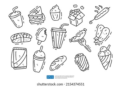 Fast food doodle icon illustration set