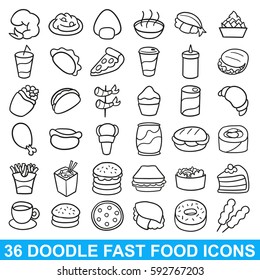 Fast Food Doodle Icon Vector Design Set Sketch Art