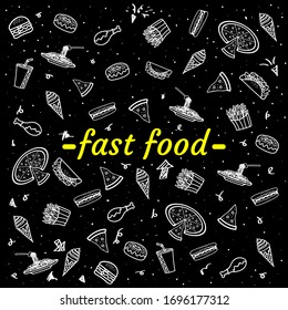 Fast Food Doodle Icons. Hand Made Line Art. fast food icons with simple outline style, vector eps 10