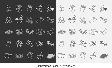 Fast Food Doodle Icons. Hand Made Line Art. Menu Restaurant. Famous Food.