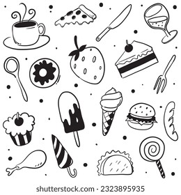 Fast Food Doodle Icons Hand Made Vector Line Art Sketch