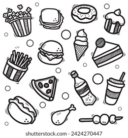 Fast Food Doodle Icons Hand Made Vector Line Art Sketch