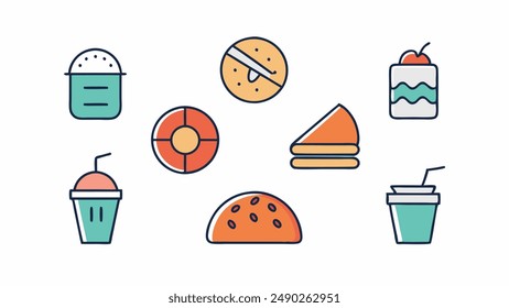 Fast Food Doodle Icons. Hand Made Line Art. Menu Restaurant. Famous Food. Logotype Symbol Design.