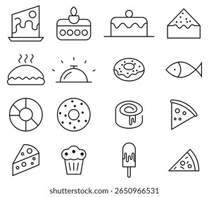 Fast food doodle illustration collection. Containing burger, pizza, sandwich, ice cream, sausage, burrito, hot dog, donut, french fries and more. Vector illustration on white background. 
