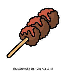 Fast Food Doodle Illustration - Meatball Skewer