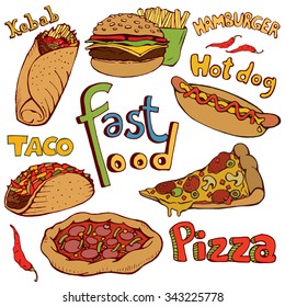 Fast food doodle. Isolated hand drawn vector illustration