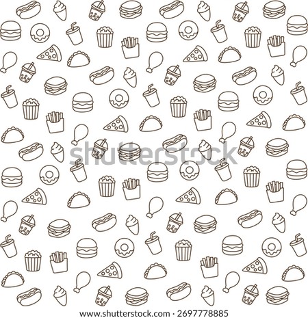 Fast Food Doodle Pattern Background – Seamless Junk Food Design for Wrapping Paper, Fabric, Wallpaper, and Branding