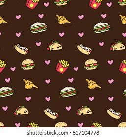 Fast food doodle seamless background 